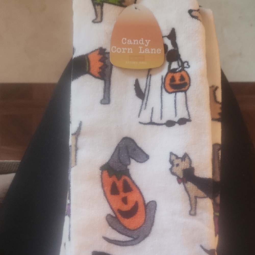 Candy Corn Lane Halloween Dog Towel
